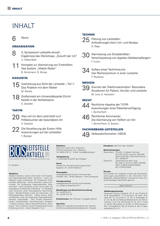 BOS LEITSTELLE AKTUELL 1/2016 - Zusammenarbeit und Kooperation