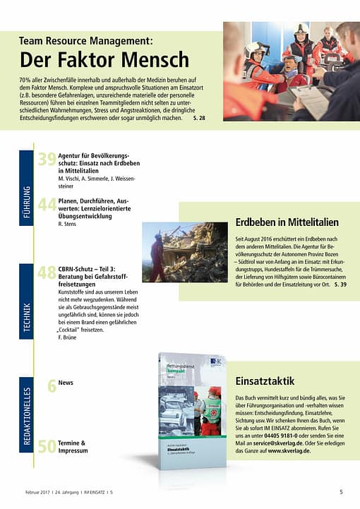 IM EINSATZ 01/2017 - Steigende Herausforderungen für Sanitätsdienst und Katastrophenschutz