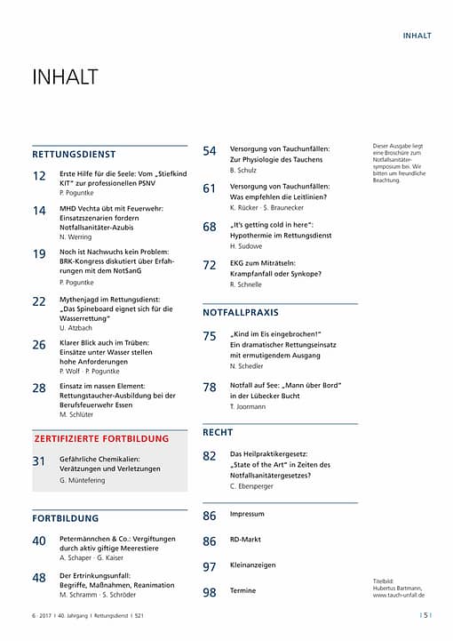 Rettungsdienst 6/2017 - Ertrinkungs- und Tauchunfälle