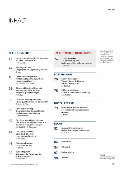 Rettungsdienst 9/2017 - 40 Jahre Rettungssanitäter