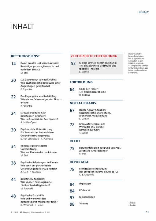 Rettungsdienst 2/2018 - Psychosoziale Belastungen im Rettungsdienst