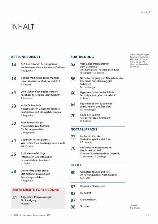 Rettungsdienst 3/2018 - Notfallmedizin bei Kindern