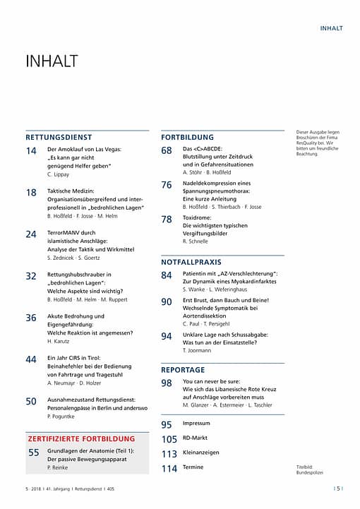 Rettungsdienst 5/2018 - Bedrohliche Lagen