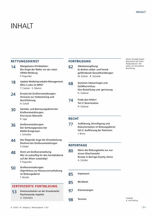 Rettungsdienst 6/2018 - Einsatzkonzepte für Großveranstaltungen