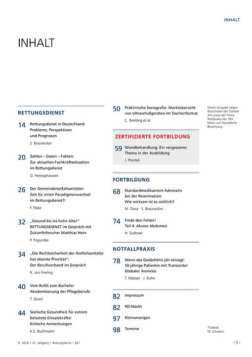 Rettungsdienst 9/2018 - Perspektiven und Prognosen