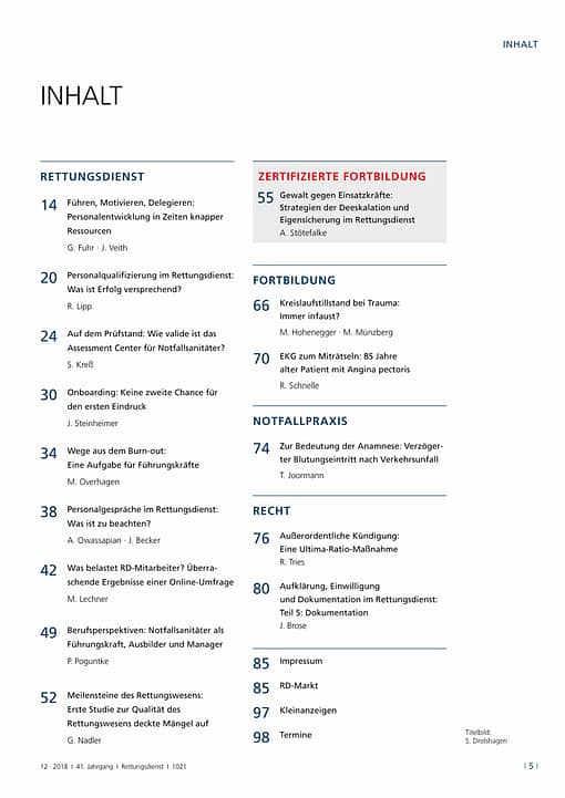 Rettungsdienst 12/2018 - Mitarbeiterführung und Motivation