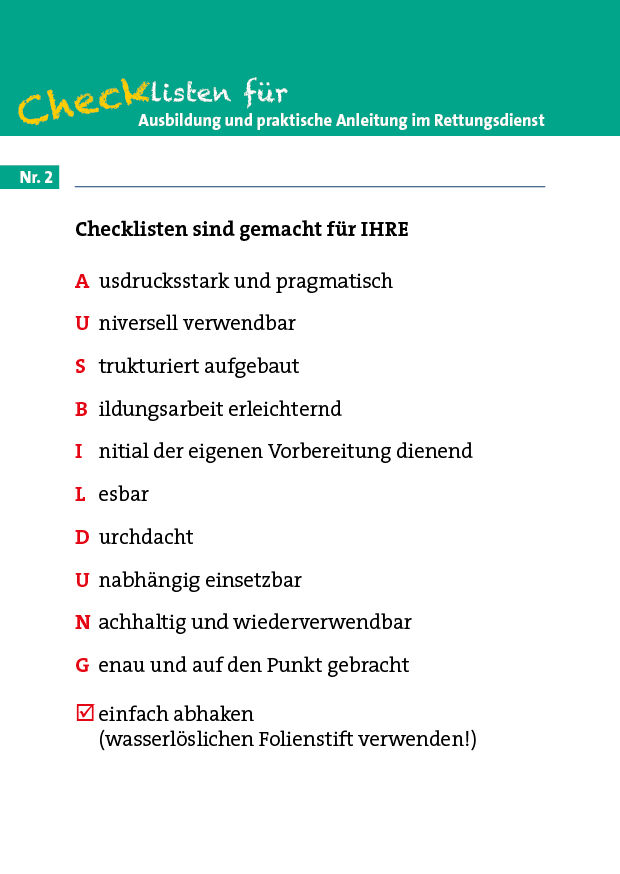 Checklisten für Ausbildung und praktische Anleitung im Rettungsdienst – Bild 2
