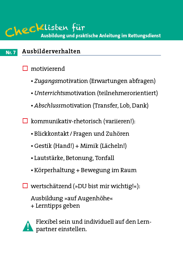 Checklisten für Ausbildung und praktische Anleitung im Rettungsdienst – Bild 3