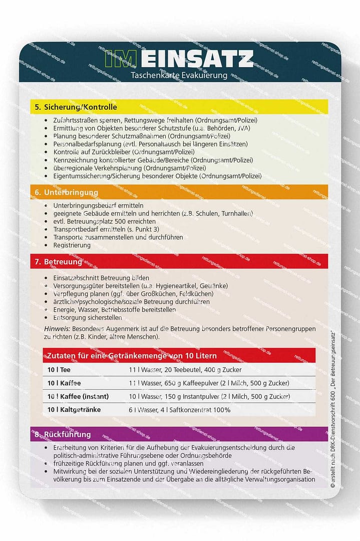 Evakuierung - Taschenkarte für Einsatzkräfte im Bevölkerungs- und Katastrophenschutz (Bundle) – Bild 2