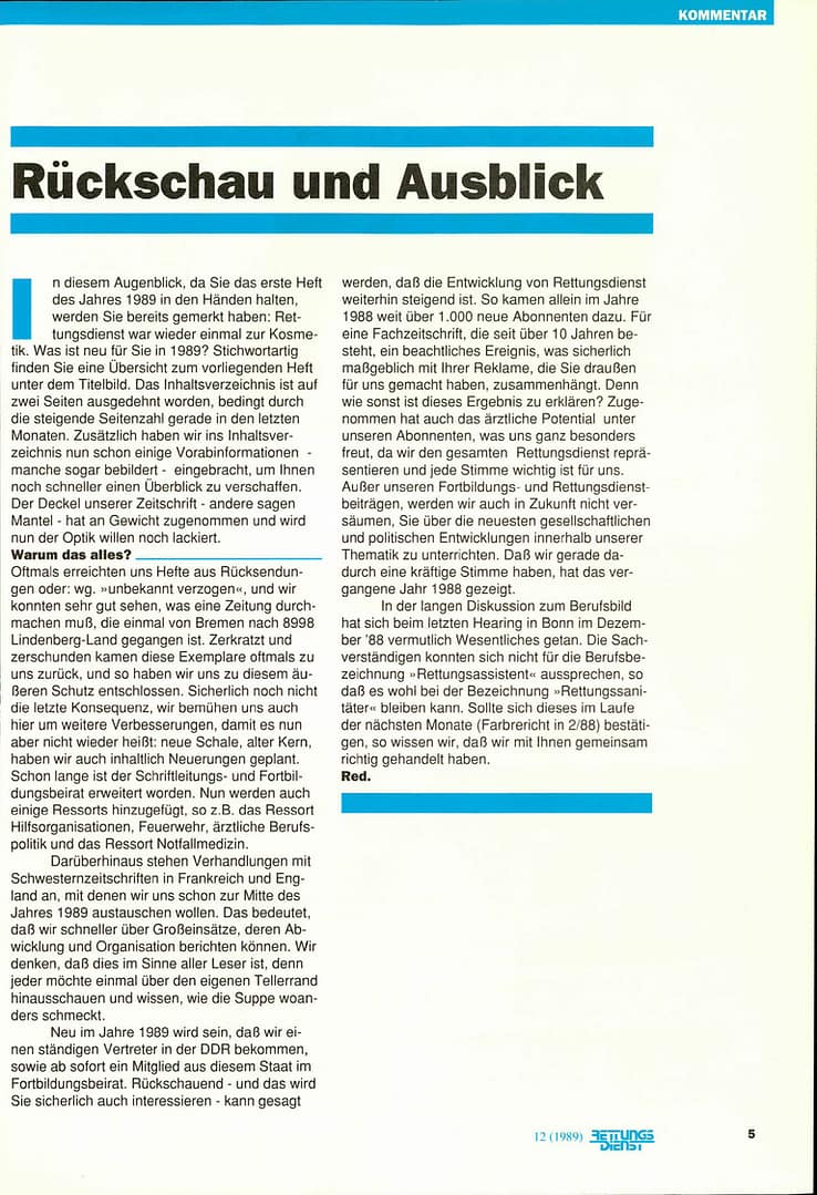 RETTUNGSDIENST 01/1989