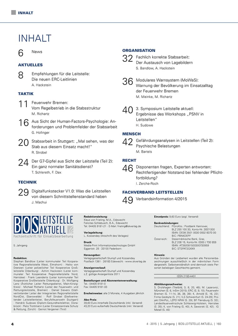 BOS LEITSTELLE AKTUELL 4/2015 - Stabsarbeit