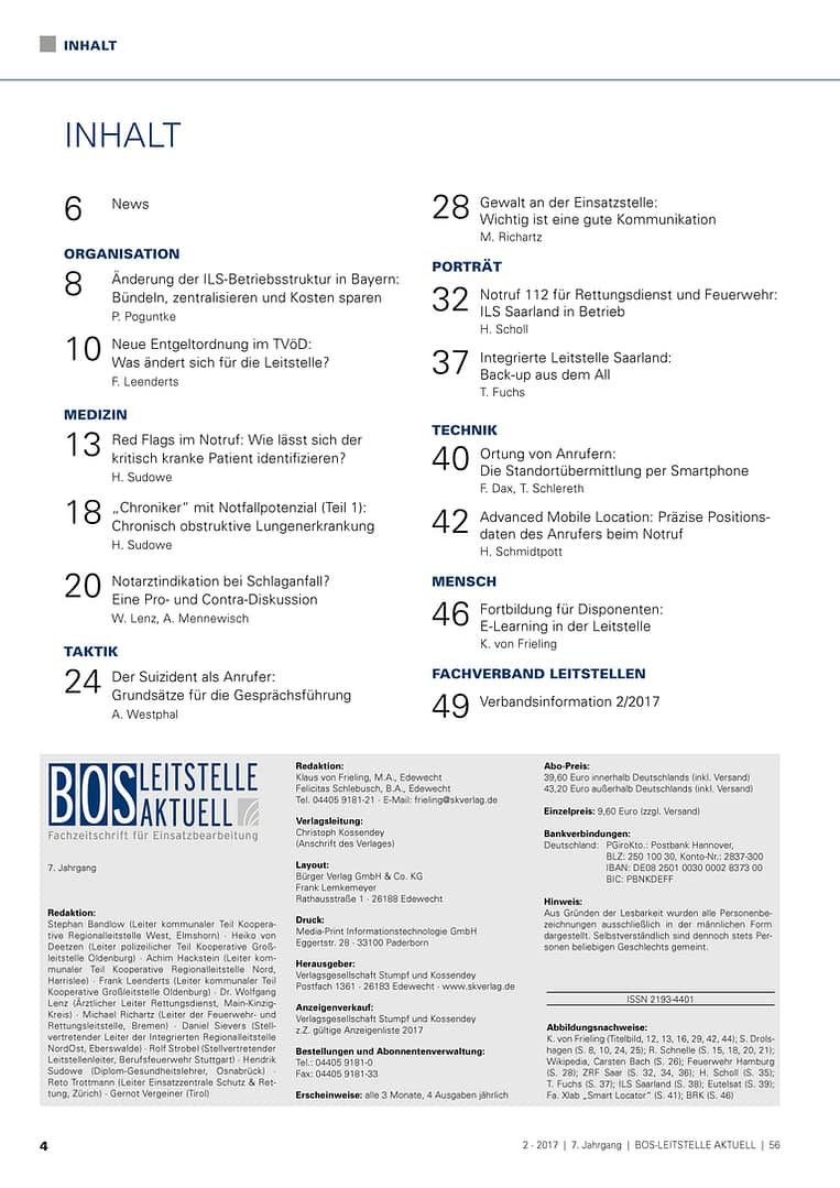 BOS LEITSTELLE AKTUELL 2/2017 - Ersteinschätzung und Entscheidungsfindung