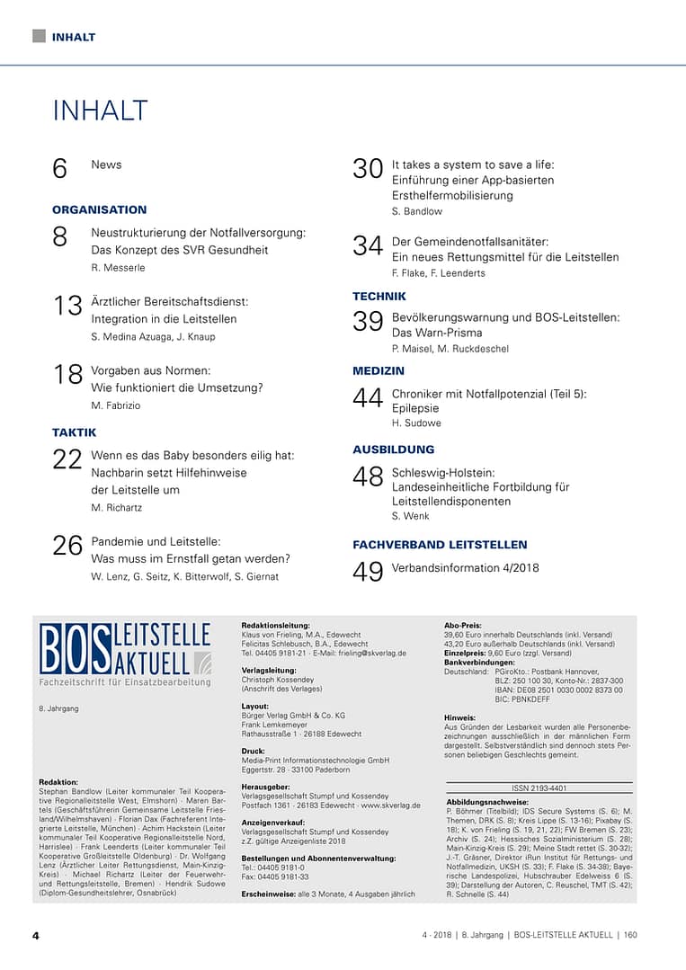BOS LEITSTELLE AKTUELL 4/2018 - Neustrukturierung der Notfallversorgung