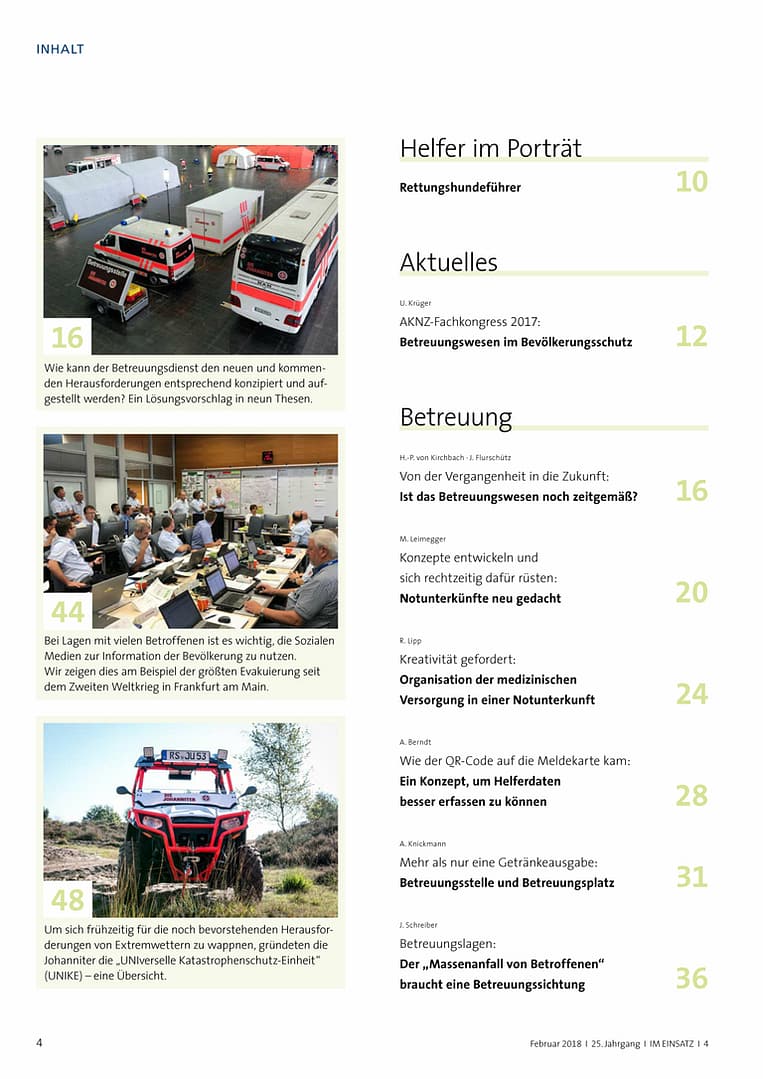 IM EINSATZ 01/2018 - Betreuung