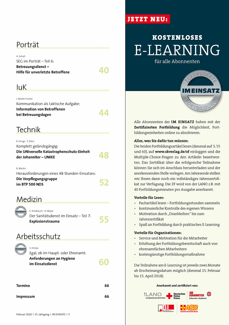 IM EINSATZ 01/2018 - Betreuung