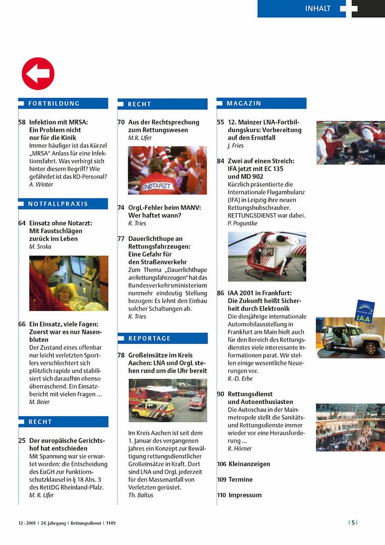 RETTUNGSDIENST 12/2001