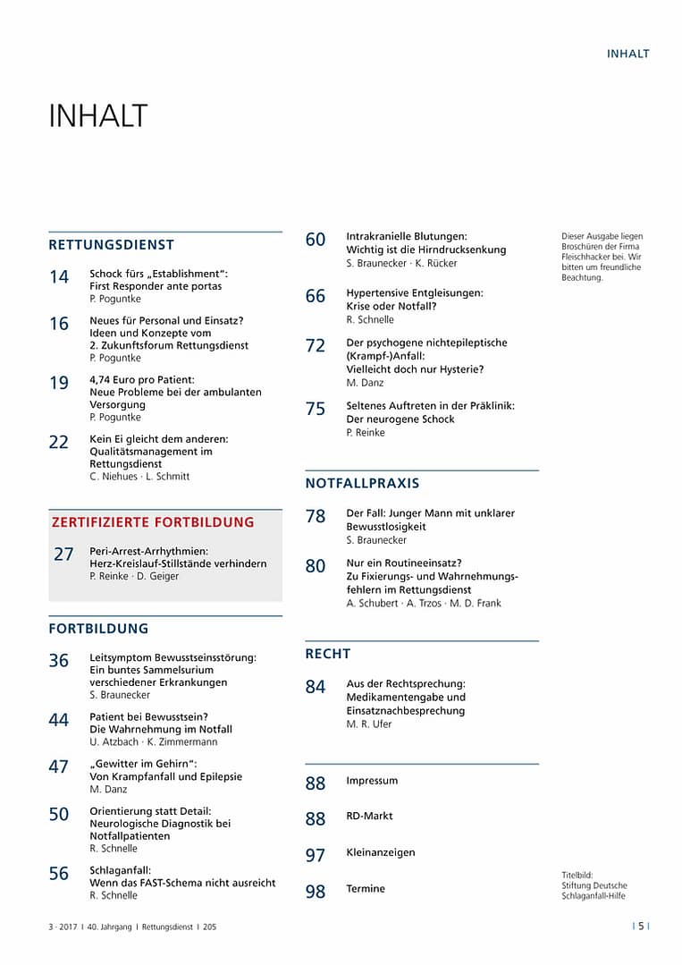 Rettungsdienst 3/2017 - Neurologische Notfälle