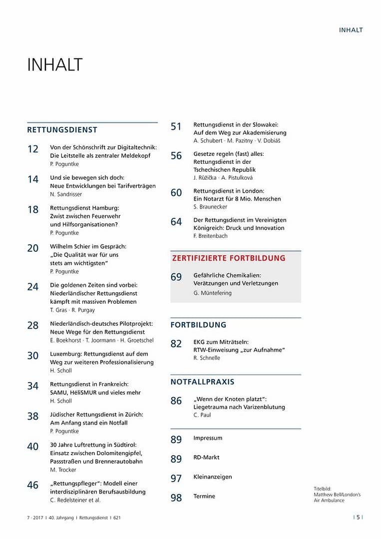 Rettungsdienst 7/2017 - Rettungsdienst in Europa