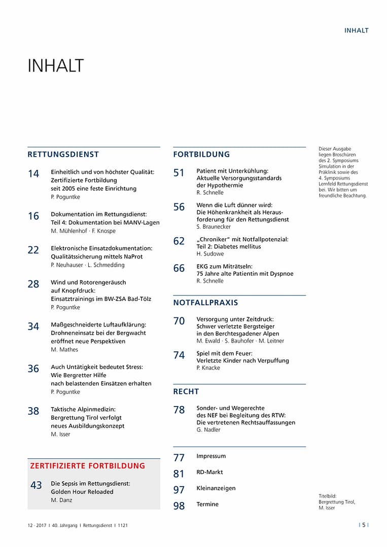 Rettungsdienst 12/2017 - Alpine Rettung