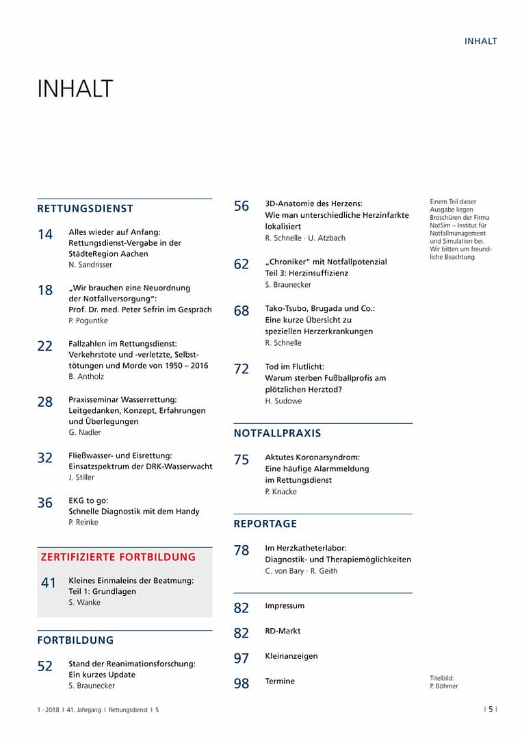 Rettungsdienst 1/2018 - Kardiologische Notfälle