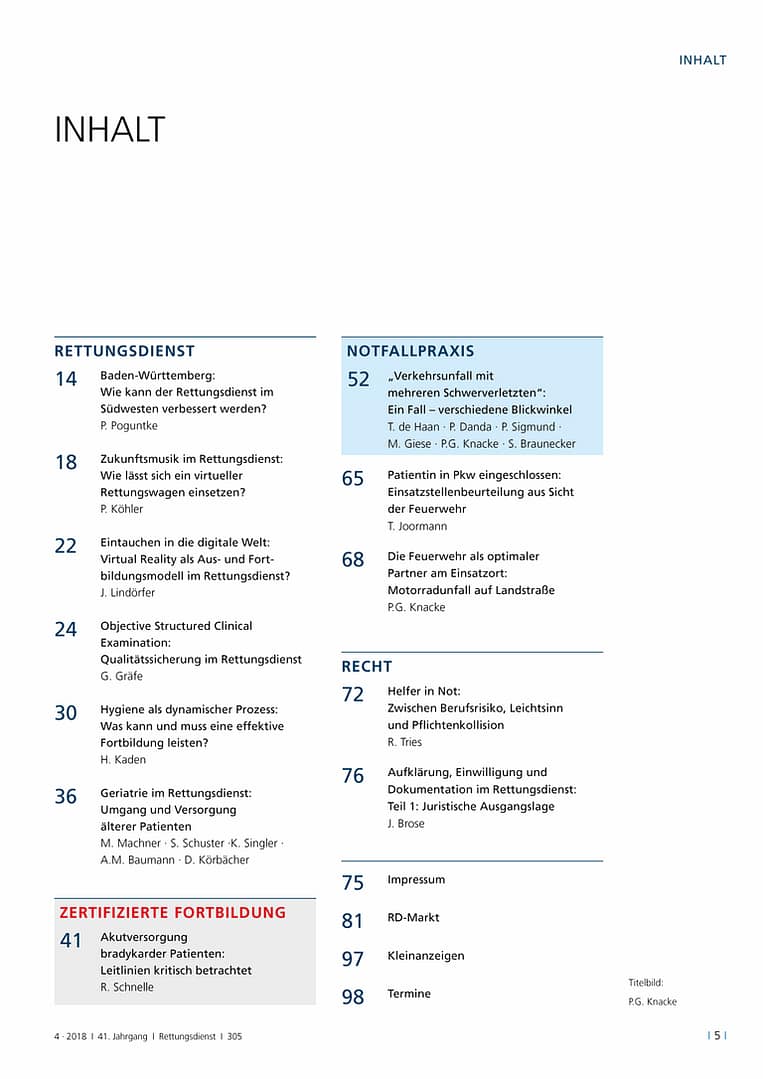 Rettungsdienst 4/2018 - Ein Notfall – viele Perspektiven