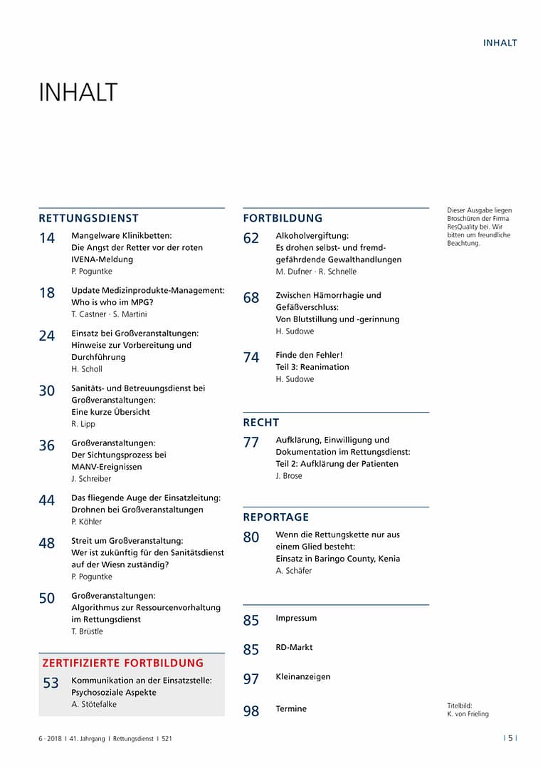 Rettungsdienst 6/2018 - Einsatzkonzepte für Großveranstaltungen