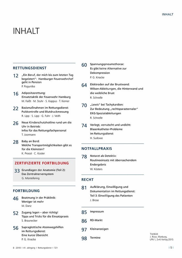 Rettungsdienst 8/2018 - Arbeitstechniken im Rettungsdienst