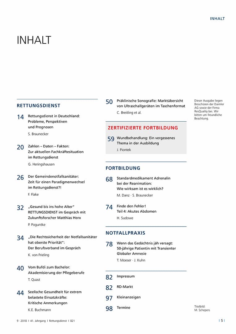 Rettungsdienst 9/2018 - Perspektiven und Prognosen