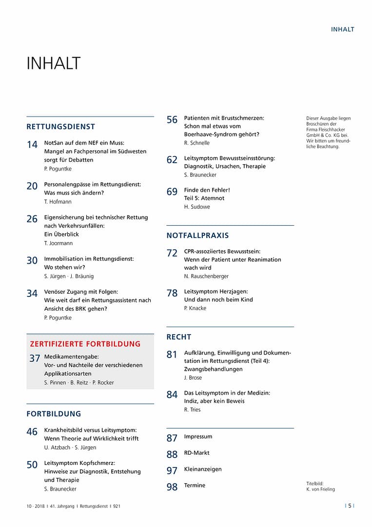 Rettungsdienst 10/2018 - Leitsymptome im Rettungsdienst