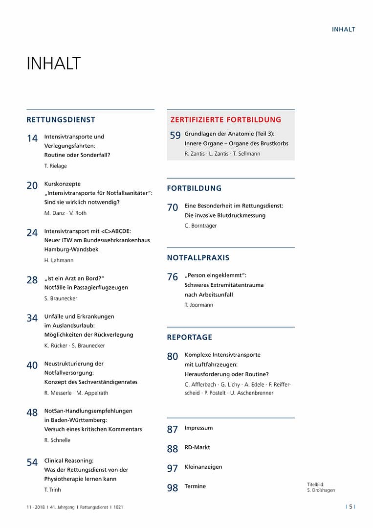 Rettungsdienst 11/2018 - Intensivtransporte und Verlegungsfahrten