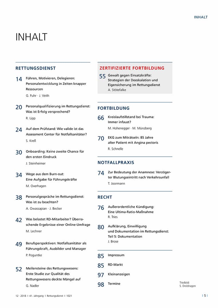 Rettungsdienst 12/2018 - Mitarbeiterführung und Motivation