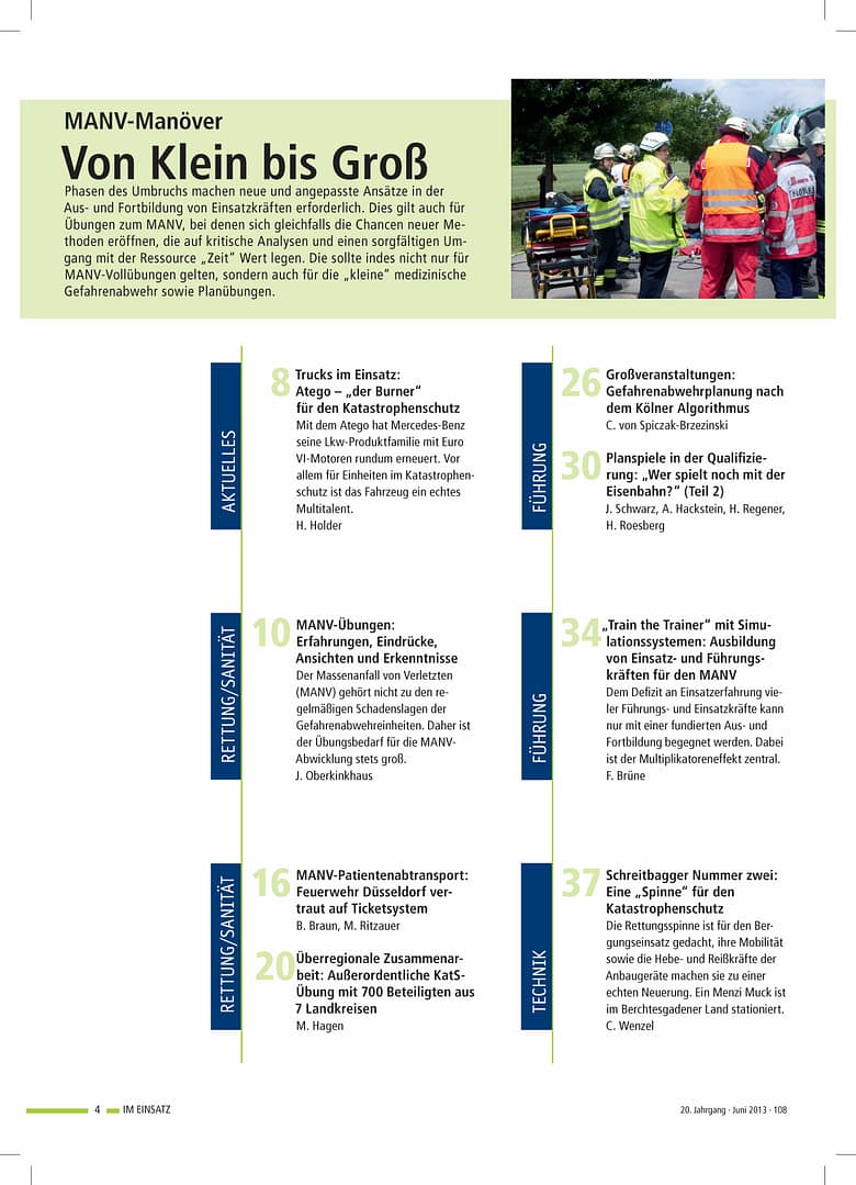 IM EINSATZ 03/2013 - Umbrüche und Chancen durch MANV-Übungen