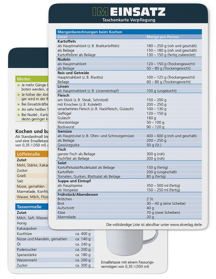 Verpflegung - Taschenkarte für Einsatzkräfte im Bevölkerungs- und Katastrophenschutz